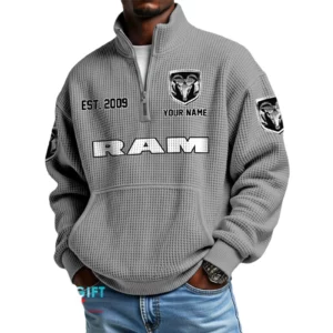 Ram Men’s Quarter Zip Waffle Knit Pullover Sweatshirt Customize Name