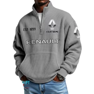 Renault Men’s Quarter Zip Waffle Knit Pullover Sweatshirt Customize Name