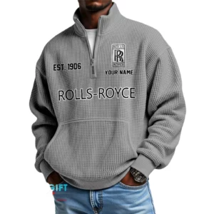 Rolls Royce Men’s Quarter Zip Waffle Knit Pullover Sweatshirt Customize Name