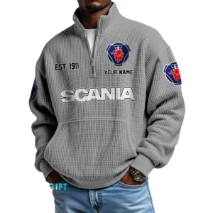 Scania Men’s Quarter Zip Waffle Knit Pullover Sweatshirt Customize Name