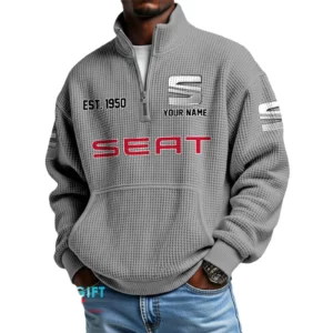 Seat Men’s Quarter Zip Waffle Knit Pullover Sweatshirt Customize Name
