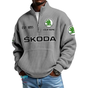 Skoda Men’s Quarter Zip Waffle Knit Pullover Sweatshirt Customize Name