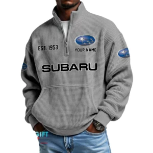 Subaru Men’s Quarter Zip Waffle Knit Pullover Sweatshirt Customize Name