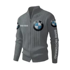 BMW Motorrad Men's Two Way Zip Knit Cardigan Sweater Stand Collar