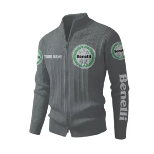 Benelli Men's Two Way Zip Knit Cardigan Sweater Stand Collar