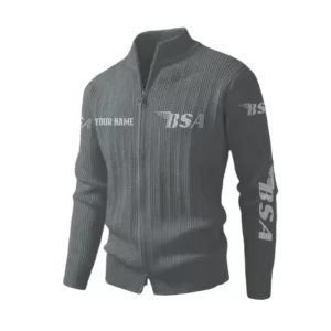 BSA Motorcycles Men's Two Way Zip Knit Cardigan Sweater Stand Collar