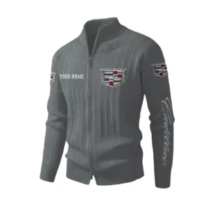 Cadillac Men's Two Way Zip Knit Cardigan Sweater Stand Collar