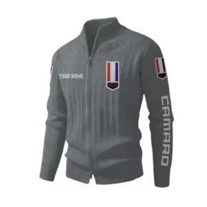 Camaro Men's Two Way Zip Knit Cardigan Sweater Stand Collar