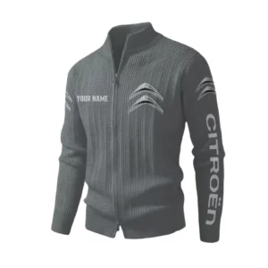 Citroen Men's Two Way Zip Knit Cardigan Sweater Stand Collar