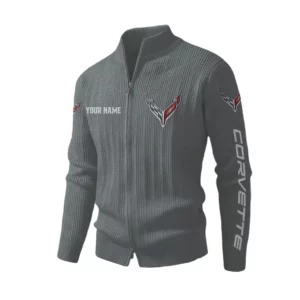 Corvette Men's Two Way Zip Knit Cardigan Sweater Stand Collar
