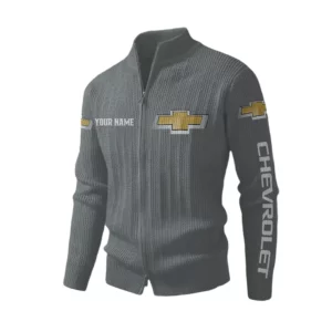 Chevrolet Men's Two Way Zip Knit Cardigan Sweater Stand Collar