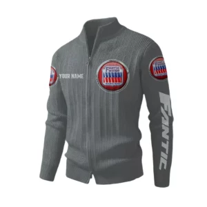 Fantic Motor Men's Two Way Zip Knit Cardigan Sweater Stand Collar