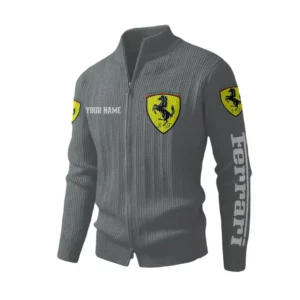 Ferrari Men's Two Way Zip Knit Cardigan Sweater Stand Collar