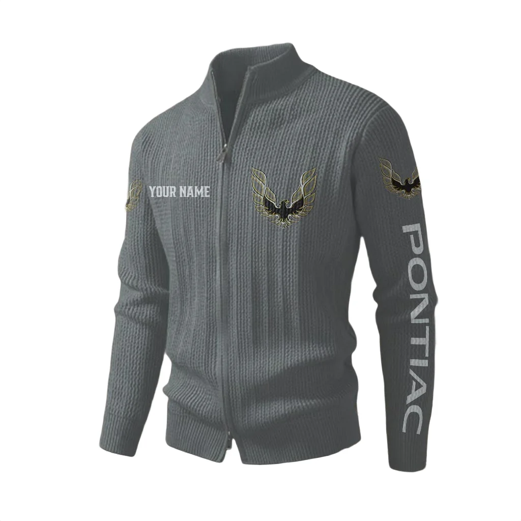 Firebird Pontiac Men's Two Way Zip Knit Cardigan Sweater Stand Collar Firebird Pontiac Men's Two Way Zip Knit Cardigan Sweater Stand Collar