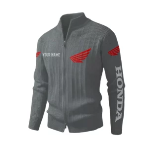 Honda Motors Men's Two Way Zip Knit Cardigan Sweater Stand Collar