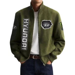 Hyundai Men's Suede Bomber Jackets Stand Collar Long Sleeve Dressy Pockets