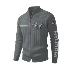 Hyundai Men's Two Way Zip Knit Cardigan Sweater Stand Collar