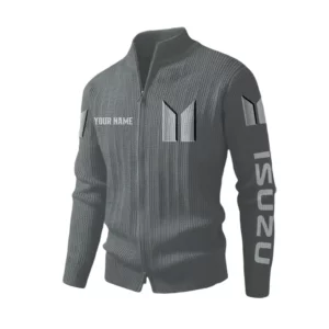 Isuzu Men's Two Way Zip Knit Cardigan Sweater Stand Collar