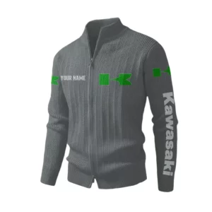 Kawasaki Men's Two Way Zip Knit Cardigan Sweater Stand Collar