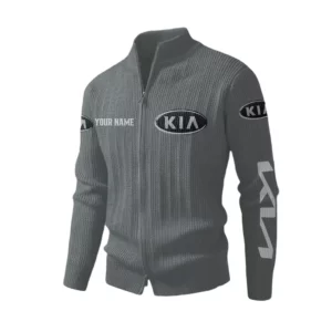 KIA Car Men's Two Way Zip Knit Cardigan Sweater Stand Collar