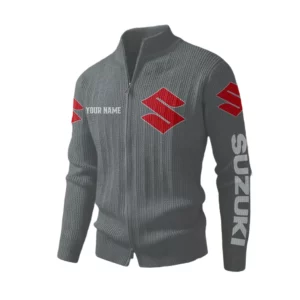 Suzuki Motorcycles Men's Two Way Zip Knit Cardigan Sweater Stand Collar