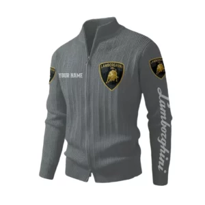Lamborghini Men's Two Way Zip Knit Cardigan Sweater Stand Collar