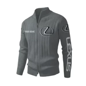 Lexus Men's Two Way Zip Knit Cardigan Sweater Stand Collar