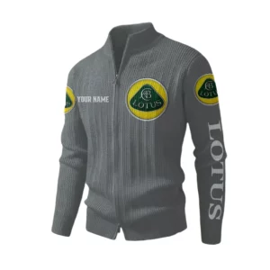 Lotus Cars Men's Two Way Zip Knit Cardigan Sweater Stand Collar