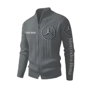 Mercedes Benz Men's Two Way Zip Knit Cardigan Sweater Stand Collar