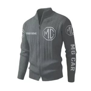 MG Car Men's Two Way Zip Knit Cardigan Sweater Stand Colla