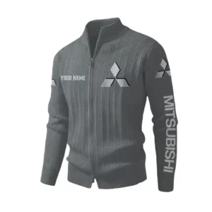 Mitsubishi Men's Two Way Zip Knit Cardigan Sweater Stand Collar