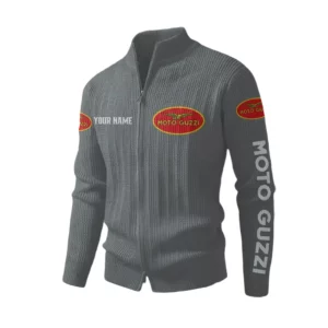 Moto Guzzi Men's Two Way Zip Knit Cardigan Sweater Stand Collar