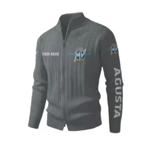 MV Agusta Men's Two Way Zip Knit Cardigan Sweater Stand Collar