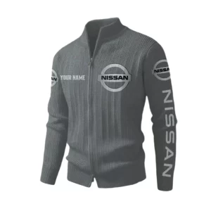 Nissan Men's Two Way Zip Knit Cardigan Sweater Stand Collar