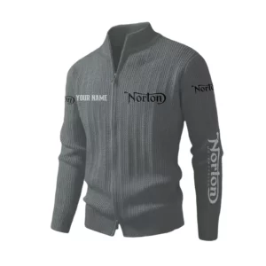 Norton Motorcycle Men's Two Way Zip Knit Cardigan Sweater Stand Collar
