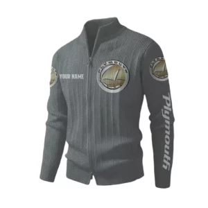 Plymouth Men's Two Way Zip Knit Cardigan Sweater Stand Collar