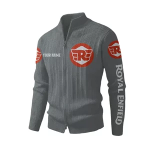 Royal Enfield Men's Two Way Zip Knit Cardigan Sweater Stand Collar