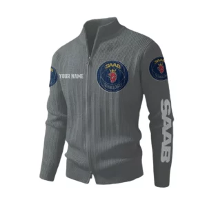 Saab Men's Two Way Zip Knit Cardigan Sweater Stand Collar