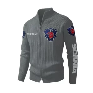 Scania Men's Two Way Zip Knit Cardigan Sweater Stand Collar