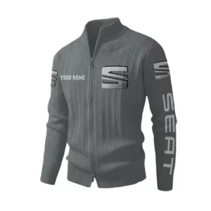 Seat Men's Two Way Zip Knit Cardigan Sweater Stand Collar