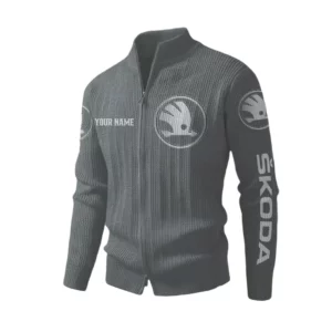 Skoda Men's Two Way Zip Knit Cardigan Sweater Stand Collar