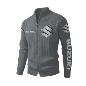 Suzuki Men's Two Way Zip Knit Cardigan Sweater Stand Collar