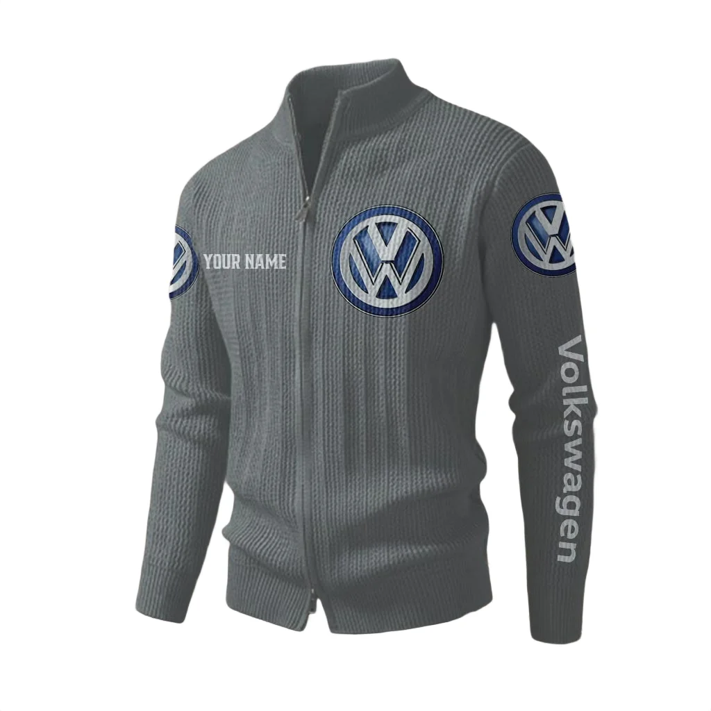 Volkswagen Men's Two Way Zip Knit Cardigan Sweater Stand Collar Volkswagen Men's Two Way Zip Knit Cardigan Sweater Stand Collar