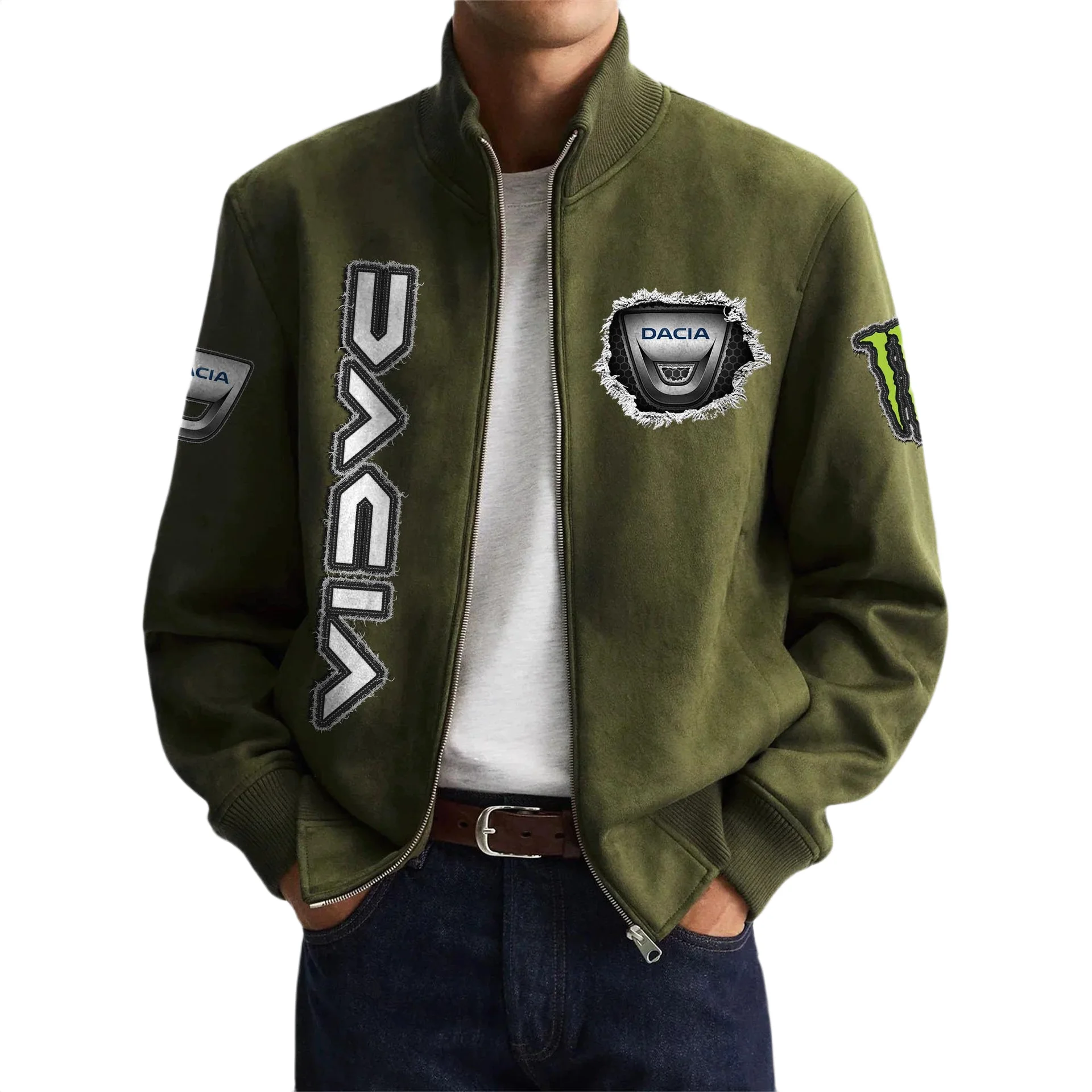 Dacia Men's Suede Bomber Jackets Stand Collar Long Sleeve Dressy Pockets Dacia Men's Suede Bomber Jackets Stand Collar Long Sleeve Dressy Pockets