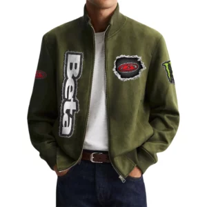 Beta Motorcycles Men's Suede Bomber Jackets Stand Collar Long Sleeve Dressy Pockets