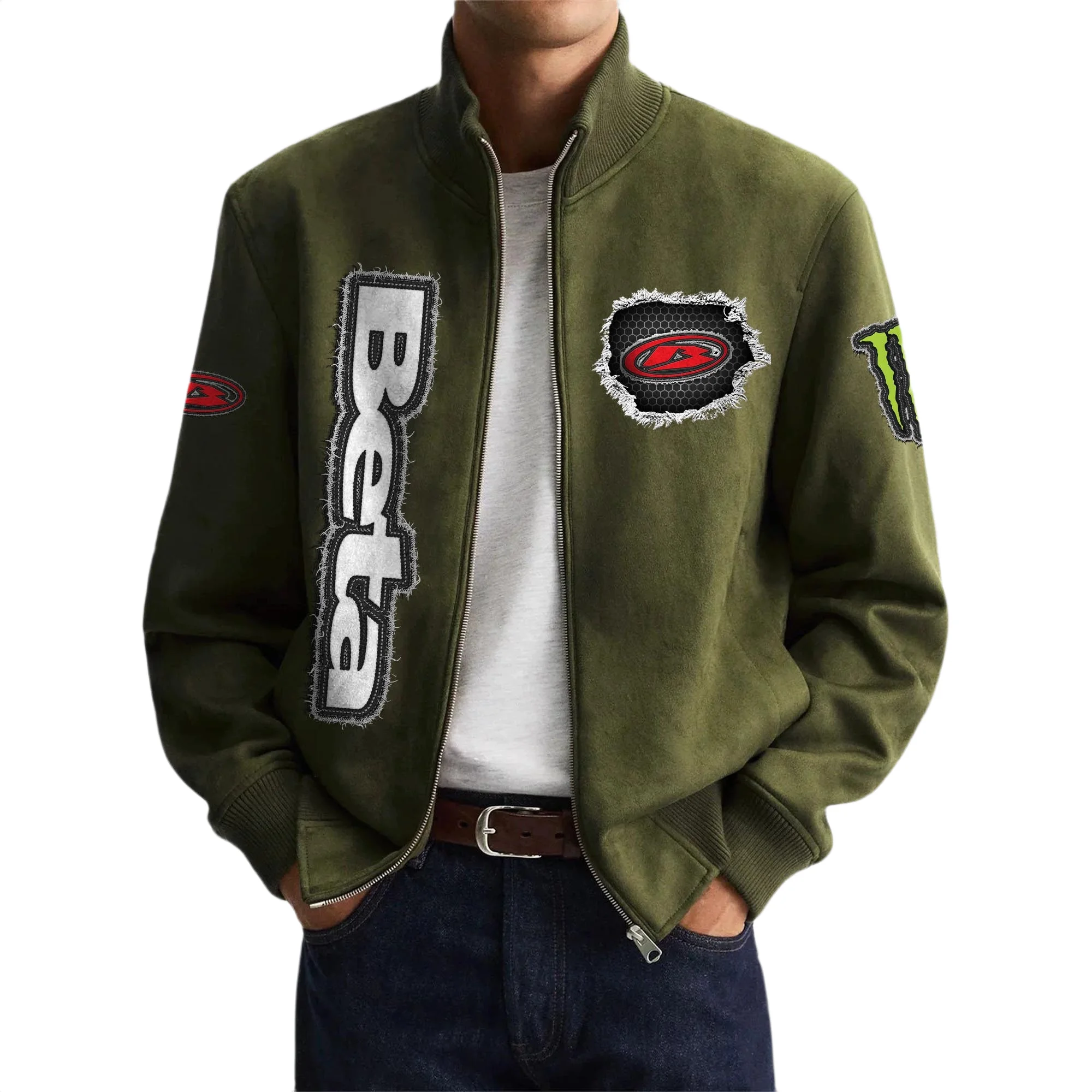 Beta Motorcycles Men's Suede Bomber Jackets Stand Collar Long Sleeve Dressy Pockets Beta Motorcycles Men's Suede Bomber Jackets Stand Collar Long Sleeve Dressy Pockets