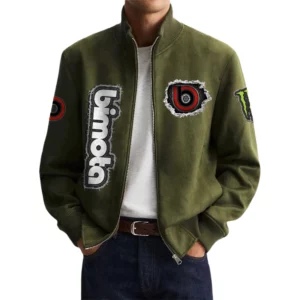 Bimota Men's Suede Bomber Jackets Stand Collar Long Sleeve Dressy Pockets