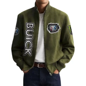 Buick Men's Suede Bomber Jackets Stand Collar Long Sleeve Dressy Pockets