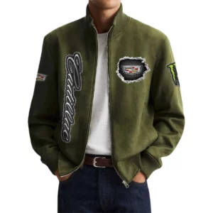 Cadillac Men's Suede Bomber Jackets Stand Collar Long Sleeve Dressy Pockets