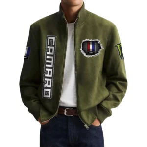 Camaro Men's Suede Bomber Jackets Stand Collar Long Sleeve Dressy Pockets